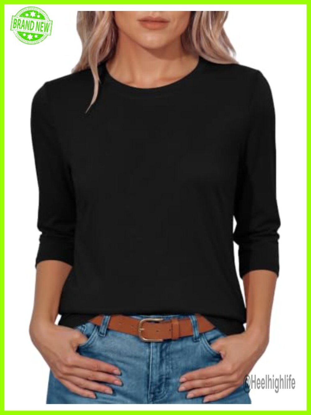 Womens 3/4 Sleeve Round Neck Loose Fit Summer Tee